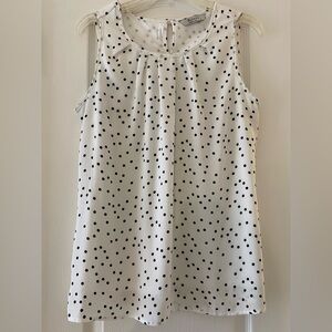 Beyove Shell Blouse Size M White w. Black Polka Dots